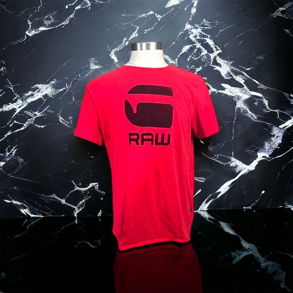 G-Star Raw Flock Hamburger Appliqué Logo Men Red Short Sleeve T-Shirt Sz XXL